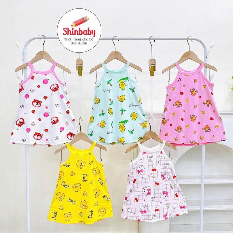 (9-40kg) Set 5 Váy Hai Dây Cổ Yếm Thun Tăm Lạnh Mềm Mát Nhiều Hình In Dễ Thương Cho Bé Gái Mặc Đi Học, Đi Chơi, Mặc Ở Nhà Mát Mẻ Jean dam xinh vaybe