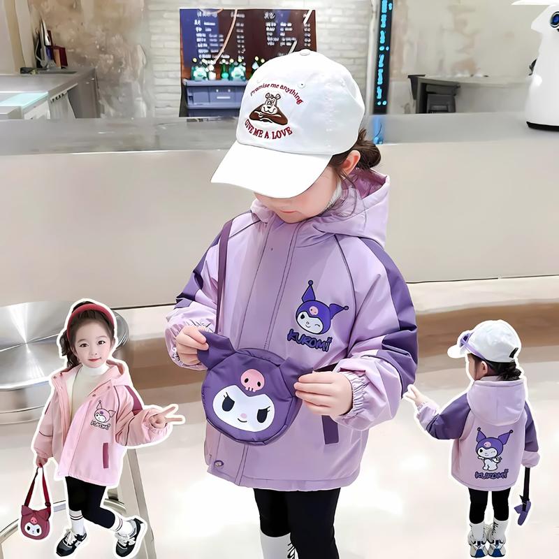  Áo KHOÁC gió lót lông cho bé gái in hình Kuromi   CÓ CHE KHÓA  chất vải tráng bạc chống nước chống gió lót lông dày dặn. 