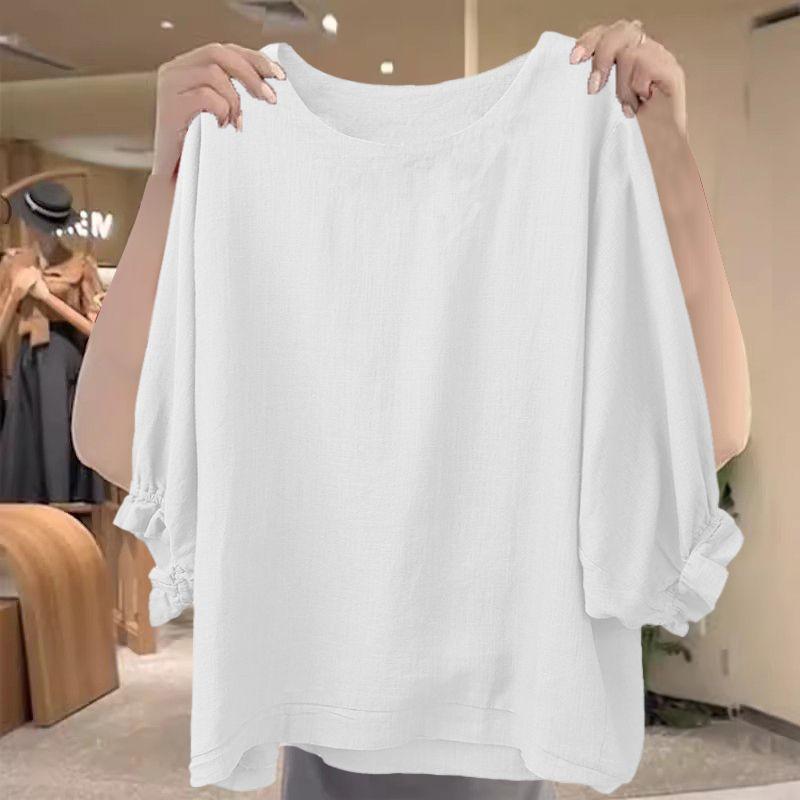 Quần Áo Nữ, Cắt Nhãn Cao Cấp Quầy, Phong Cách Cổ Điển Dáng Rộng Mùa Hè, Cổ Tròn, Tay Lửng Áo, Áo Phông Ẩn Bụng, Giảm Giá 5