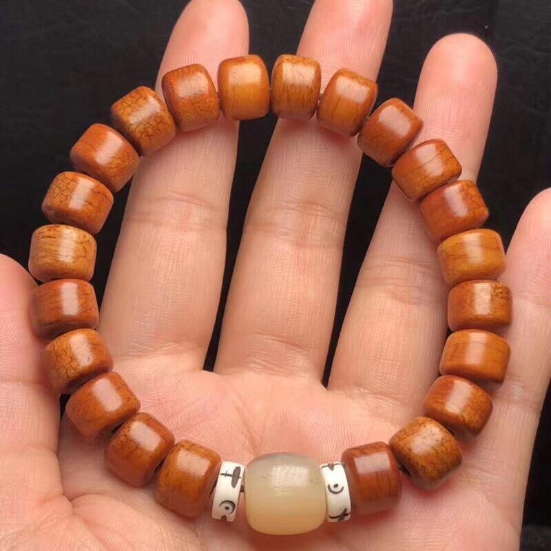 Product Introduction of Natural Cow Used Yak Hand String Bucket Bone Buddha Beads cinnabar  bracelet 3