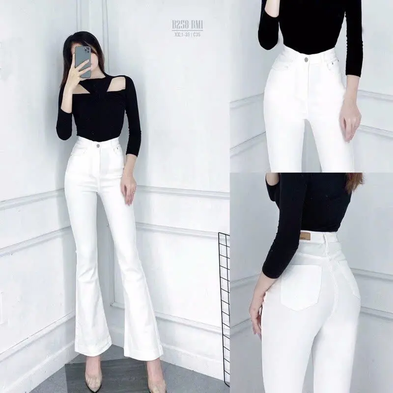 (CÓ BIGSIZE)Quần Jeans ống loe cạp cao màu NÂU ĐEN TRẮNG cực xinh chuẩn form. Quần bò nữ tôn dáng chất lượng cao
