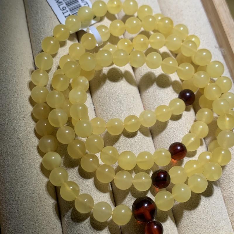 Product Introduction of Natural Gold Honey Beeswax 108 Beads Bracelet Three Rings Four Turns Amber Necklace Wholesale Free Shipping 3