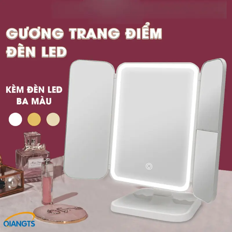 Gương Để Bàn QIANGTS (Một món quà tuyệt vời dành cho nữ thần) Trang Điểm, Đèn LED 3 Màu Làm Đẹp Cửa Gập Mở 2 Cánh,Trang Điểm Cảm Ứng 3 Chế Độ Ánh Sáng Sạc Điện USB 3 chế độ ánh sáng，Eyeshadow Mỹ Phẩm Cosmetic 2