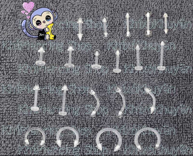  Khuyên Tai  lông mày  môi  trong suốt bằng NHỰA 