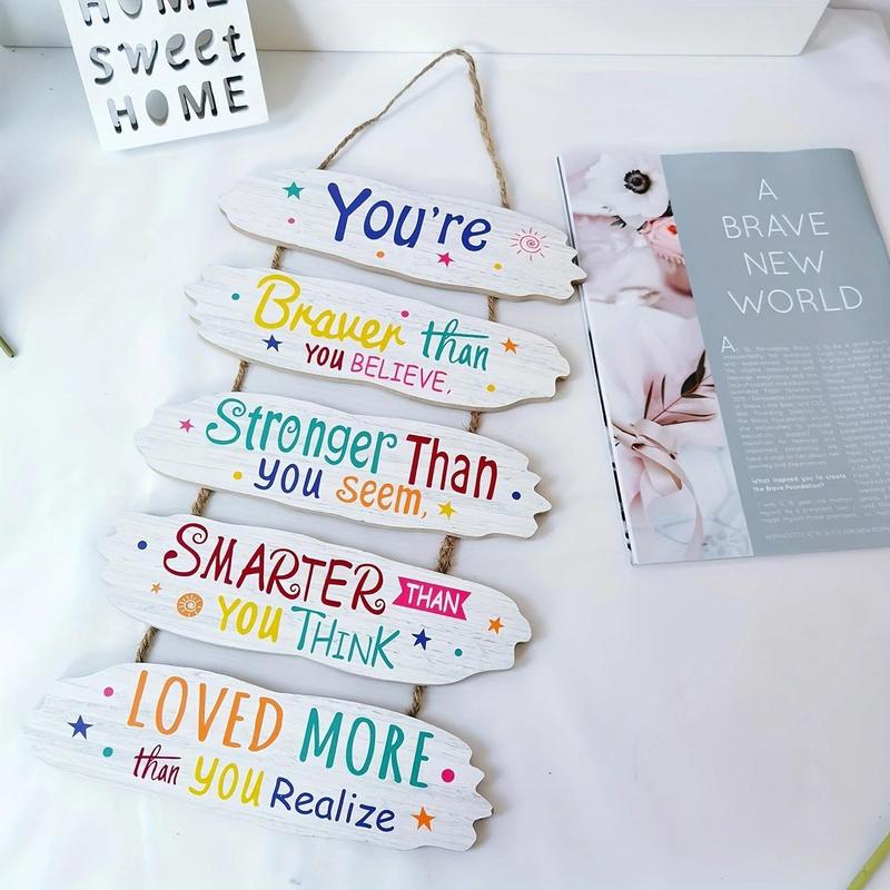 Wooden Hanging Sign, 1 Count Colorful Letter Pattern Hanging Sign, Encouragement Hanging Decoration, Home Decor for Living Room Bedroom, Hangable 4