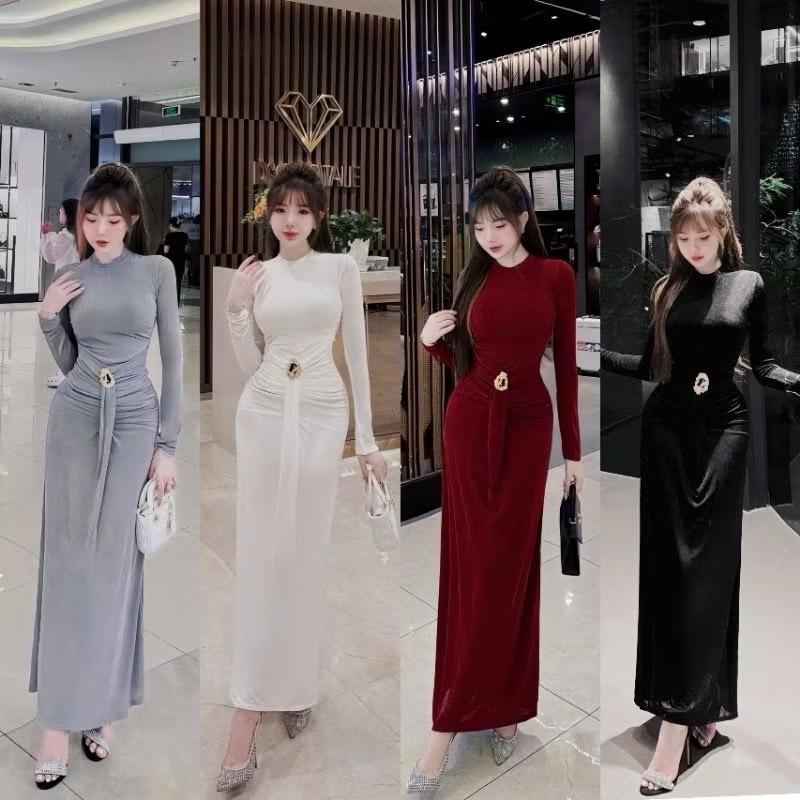 ĐẦM THIẾT KẾ TAY DÀI DÁNG DÀI KHOEN ĐIỂM NHẤN EO BIGSIZE Nữ 3