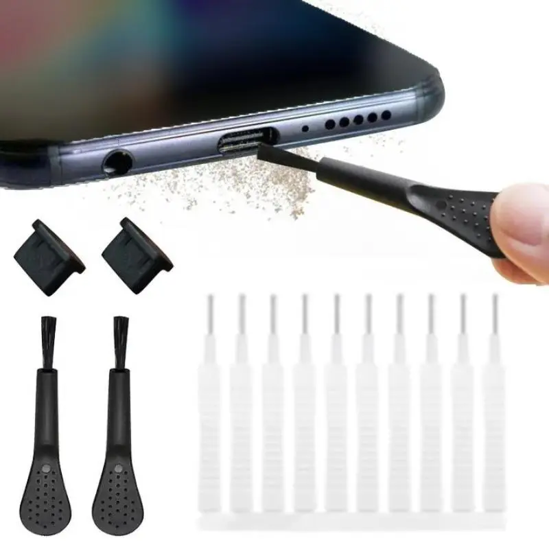 Phone Charger Port Dust Plug Cleaning Kit, Smartphone Charging Interface Dustproof Plug Kit, Cellphone Charging Port Cleaning Brush Set, Mobile Phone Dust Removal Tool Kit for C-shaped Phone
