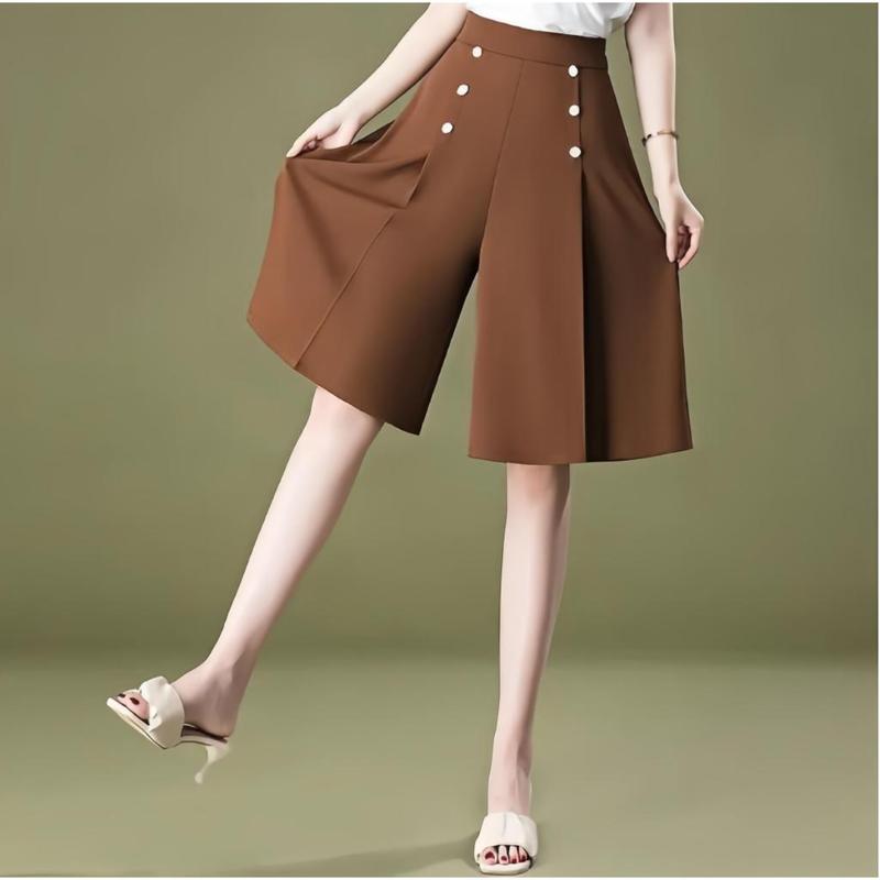 Quần ống rộng 6 NÚT culottes lưng thun sau giả váy LỬNG Nữ Women Ong Pants[GV] 1