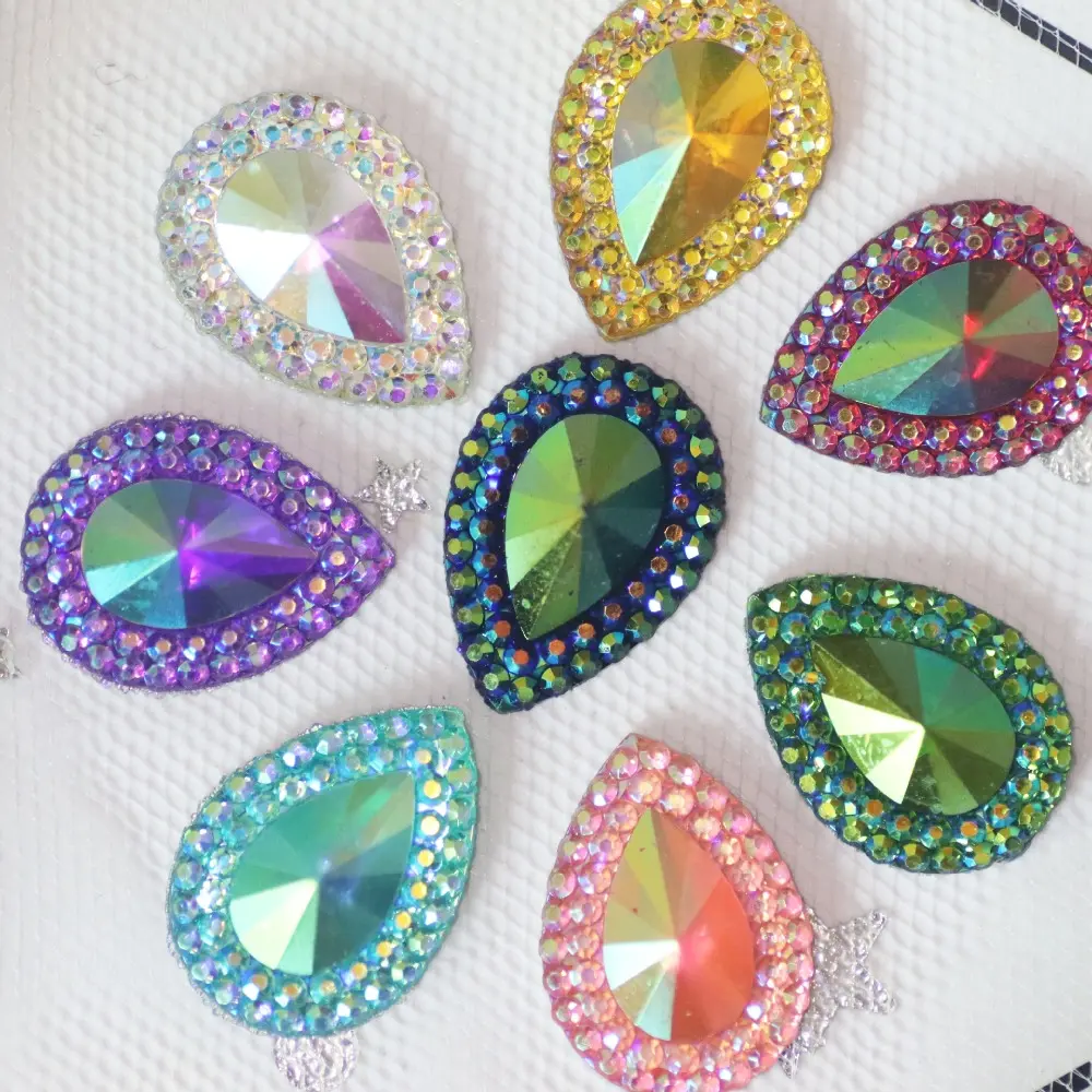 50pcs 13*18mm Craft  Handmade Decorations Glitter Water-drop Rhinestone Flatback Applique  Stones AB Colorful Resin Ornament