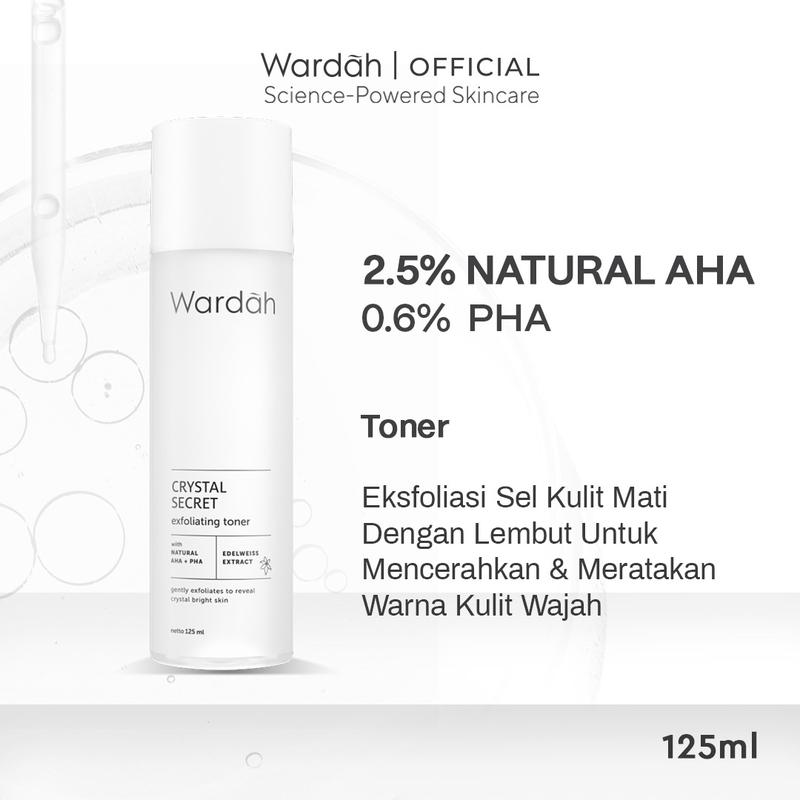 WARDAH Crystal Secret Exfoliating Toner with Natural AHA+PHA 125 ml - Toner Untuk Eksfoliasi dengan Extract Edelweiss - Mencerahkan dan Menyamarkan Flek Hitam - Skincare 0