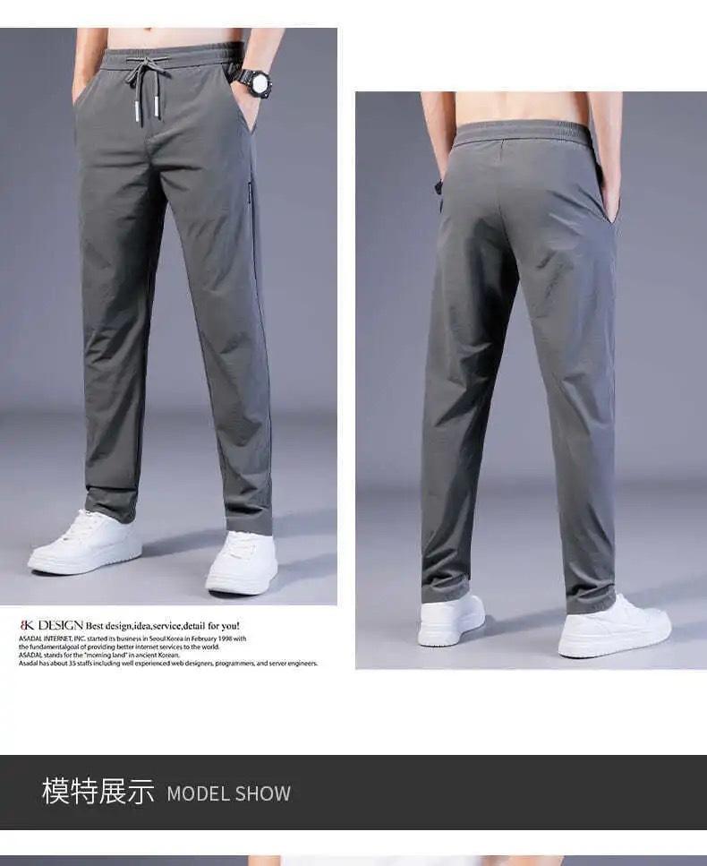 Product Introduction of Men's Ice Silk Pants Loose Breathable Straight Slim Casual Pants Summer Thin Long Pants Elastic Men's Sports Wholesale 12