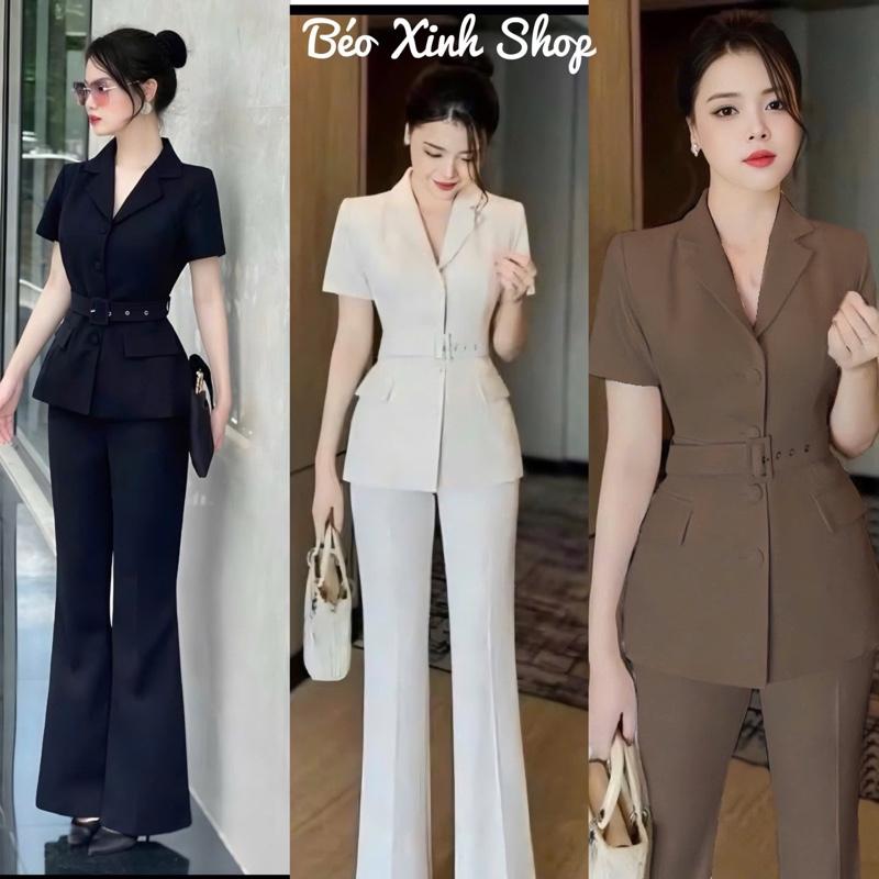 Set Quần Áo Cổ Vest Phối Đai Eo Sang Trọng Vải Cotton Lạnh Cho Các Nàng 40 - 95Kg Nữ Top Women Xoè - A.1463