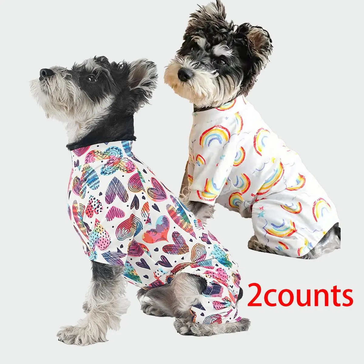 Rainbow & Heart Pattern Pet Clothes, 2 Counts/set Comfortable Soft Pet Clothes, Pet Clothes for Small Medium Dogs & Cats, Christmas Gift