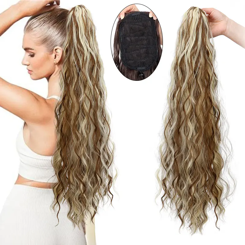 28 Inch Long Wave Claw Clip on Ponytail Hair Extension, Heat Resistant Fake Pony Tail Hair Piece for Women, Synthetic Hair Extensions for Daily Party boho  braids  human  hair blonde blonde synthetic extensions & pieces 0