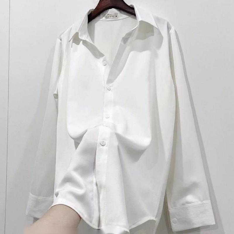 Áo Sơ Mi Trắng Phôm Giấu Quần Lụa Nhật, Áo Sơ Mi Nữ Màu Trắng Dài Tay Phong Cách Hàn Quốc size Đến 75kg