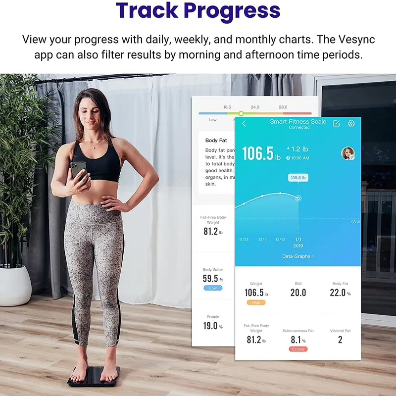 Etekcity Bluetooth Body Fat Scale, Personal Scale, Smart Digital Scale, Body Analysis Scales with Intelligent App for Body Weight, Fat, BMI, Muscle Mass, 28St/180kg/400Lb, Black Healthcare Weight Scale,Fitness Equipment for Home Use 3