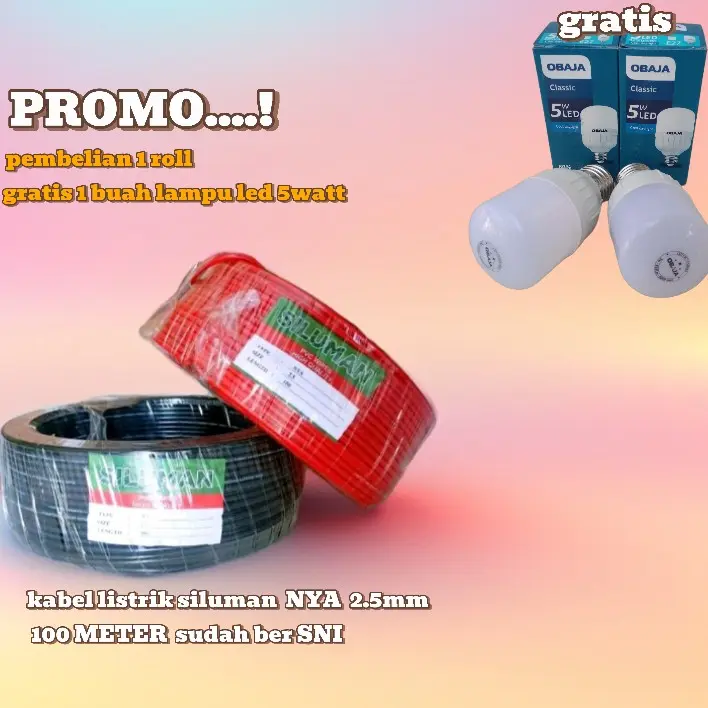 KABEL LISTRIK  MERK SILUMAN  NYA 2.5mm2 SILUMAN 100YARD  GRATIS LAMPU Warna HITAM DAN MERAH Tembaga