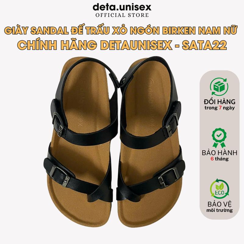 Giày sandal đế trấu xỏ ngón Birken nam nữ có quai hậu thời trang mùa hè Detaunisex - SATA22 Đế Bằng Leather Leather dép  đế