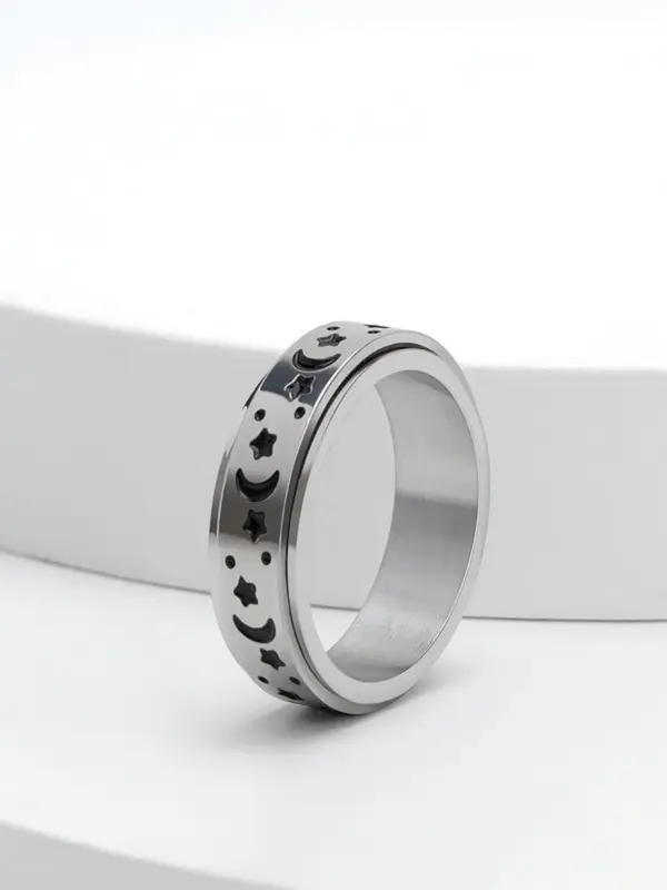 Unisex Street Trend Star & Moon Graphic Rotating Ring, Vintage Trendy Anxiety Ring, Chic Jewelry As Gift for Boyfriend & Girlfriend, Valentine's Day, Gift 3