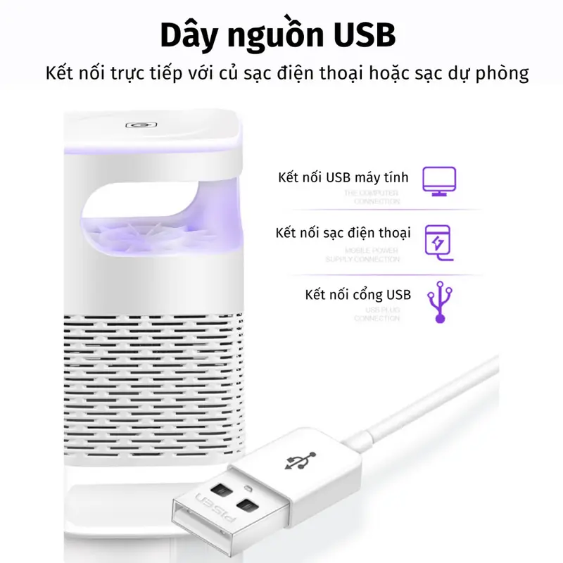 [CÓ PHỄU] Đèn bắt muỗi-máy bắt muỗi diệt côn trùng thông minh kiêm đèn ngủ có cổng sạc USB, Máy đuổi muỗi 2
