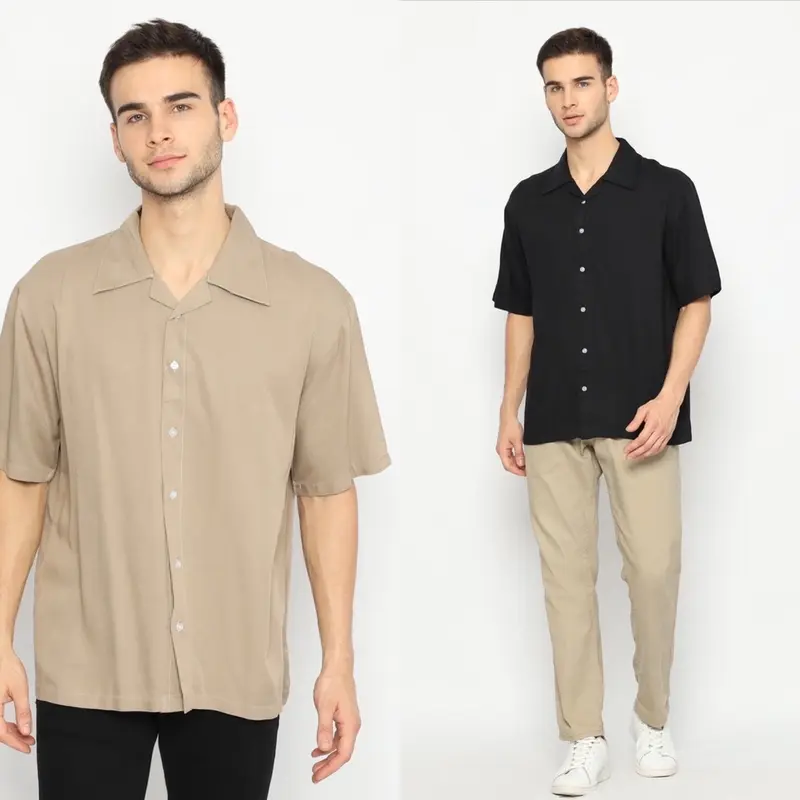 Kemeja Rayon Twill Pria Lengan Pendek Oversize Polos Casual Katun arkline polo elegan Pas 0
