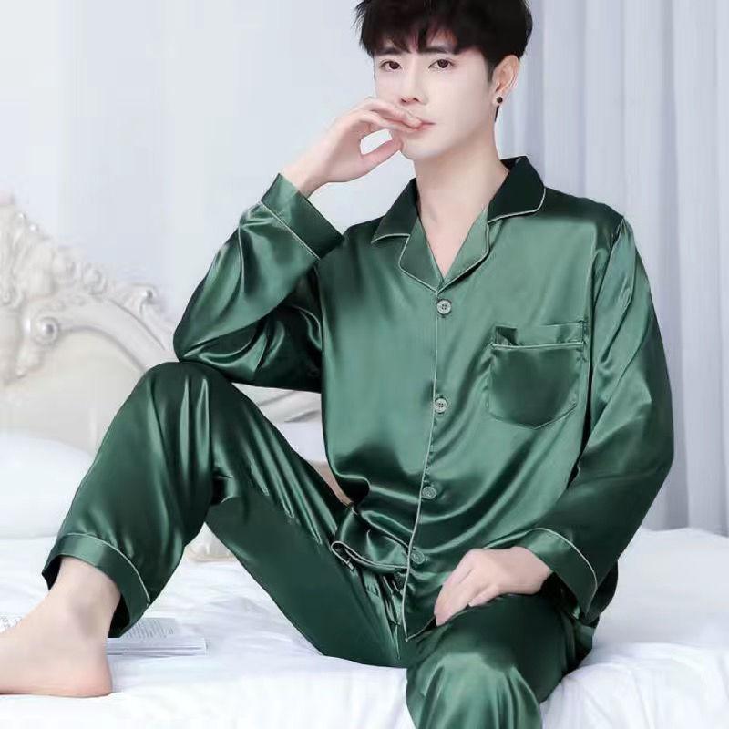 Bộ Đồ Ngủ Nam, Chất Liệu Lụa Lạnh Dài Tay, Mỏng, Lụa Nhân Tạo, Thích Hợp Cho Mùa Xuân, Mùa Thu Và Mùa Hè, Cỡ XL, Bộ Đồ Mặc Nhà, Phong Cách Trẻ Trung, Thích Hợp Cho Mùa Thu / Mùa Đông, 2024 1