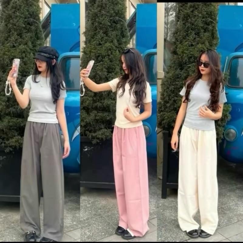 Quần Ống Suông Nữ Chất Đũi Nhăn Xước Lưng Chun Cạp Cao Hack Dáng XMTA Women Pants Nhung Ong giặt bằng nước lạnh vui nhộn 1