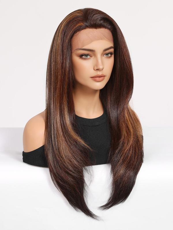 24 Inch Long Straight Wigs for Women, Gorgeous Fluffy Wigs without Bangs, Synthetic Lace Wigs for Party, Daily Use 3