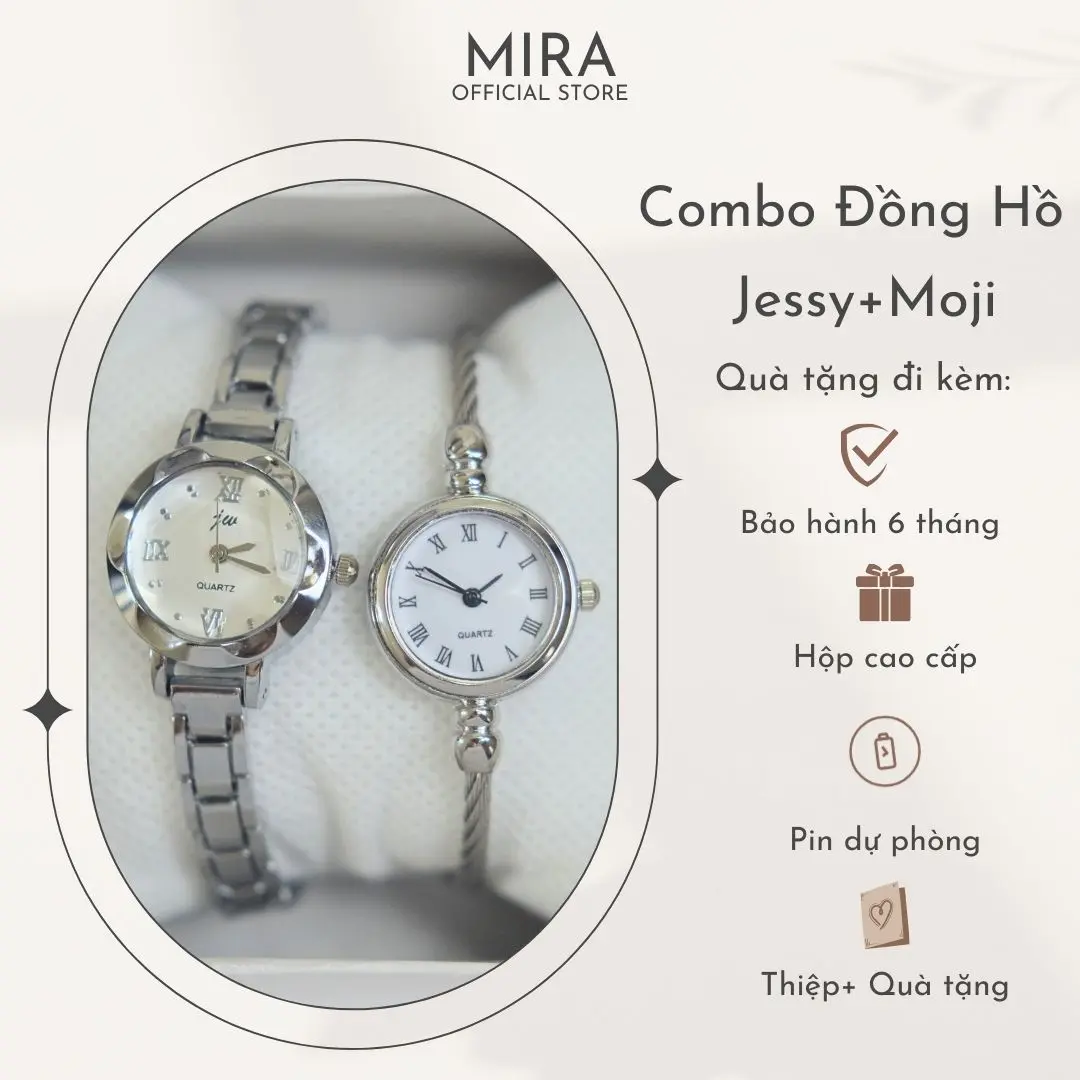 [Combo 2 ĐH I Tặng Vòng] Đồng Hồ Nữ Jessy Tặng Moji  Dạng Cuff Nữ Tính Thanh Lịch Mira Watches Voi Đeo Tay