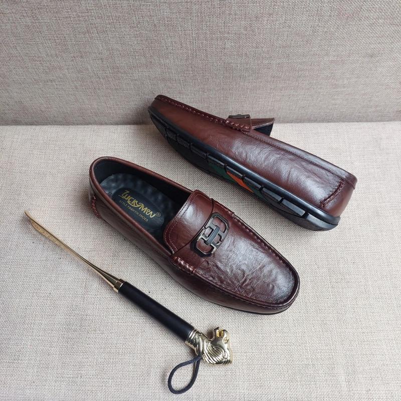 Giày Lười Da Bò Nam-Giày Mọi Nam Mũi tròn đế cao su đúc Shoes Đế Bằng giay dabo 3