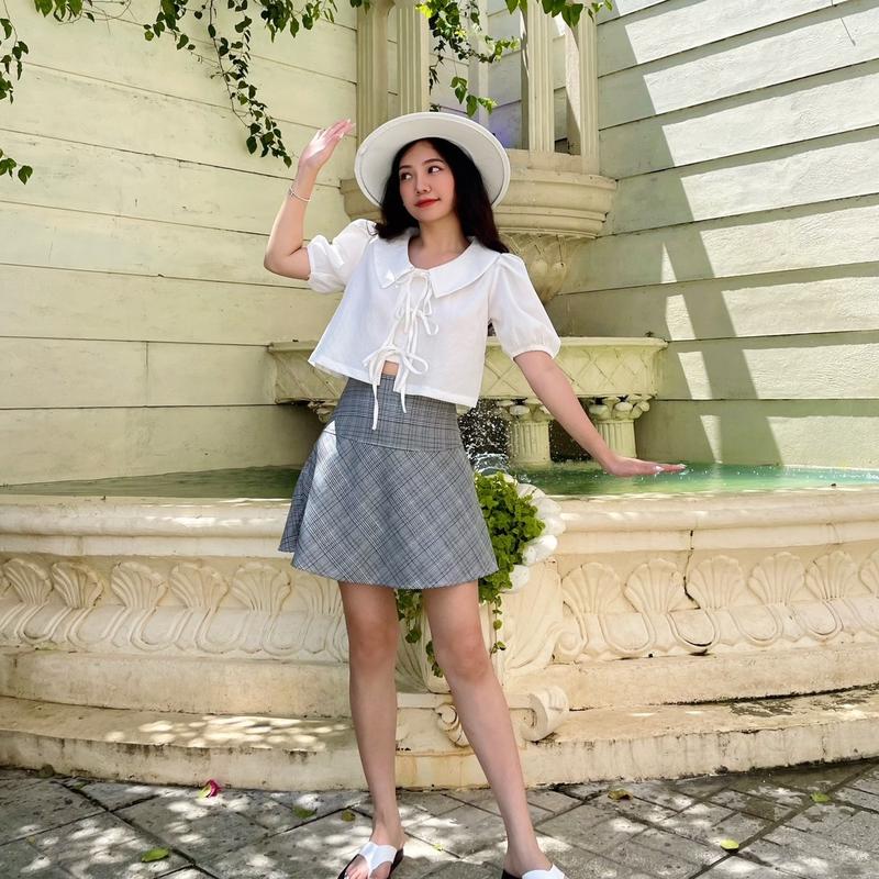 (Ảnh thật)Áo croptop tay phồng cột nơ 3