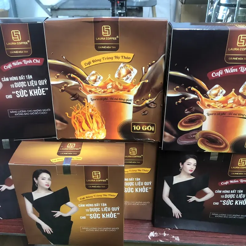 6 hộp 2 vị gồm 3 hộp cà phê Đông trùng hạ thảo và 3 hộp caffe Nấm Linh Chi Cà phê sữa dạng bột hòa tan Laura coffee đậm vị loại 10 gói mỗi hộp của nhà Nhật Kim Anh Cafe nuoc  ngot nescafe  white 4