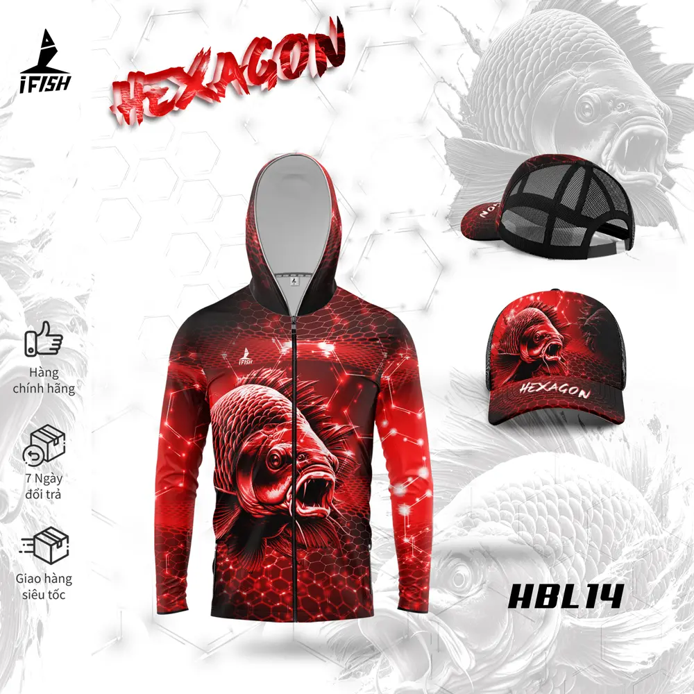 Áo Câu Cá Chống Nắng HEXAGON IFISH, Thoáng Mát, Chống Tia UV dành cho AE Cần Thủ Của Nhà Ifish