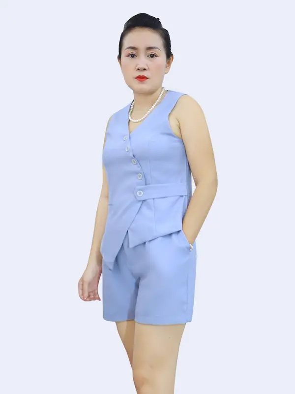 Set Bộ Nữ Gile Quần Ngắn Sang Chảnh,Thiết Kế Nút Gài,Thời Trang Mặc Nhà 3