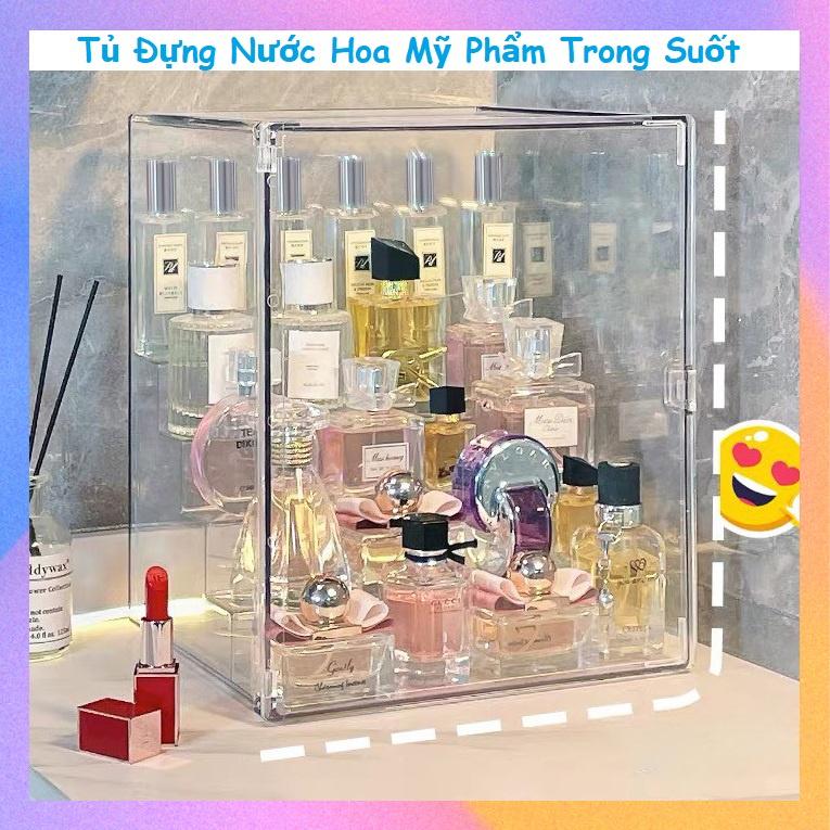 Tủ Để Nước Hoa Mini Mỹ Phẩm Bậc Thang Trong Suốt Có Cửa Chống Bụi Cao Cấp - Sang Trọng