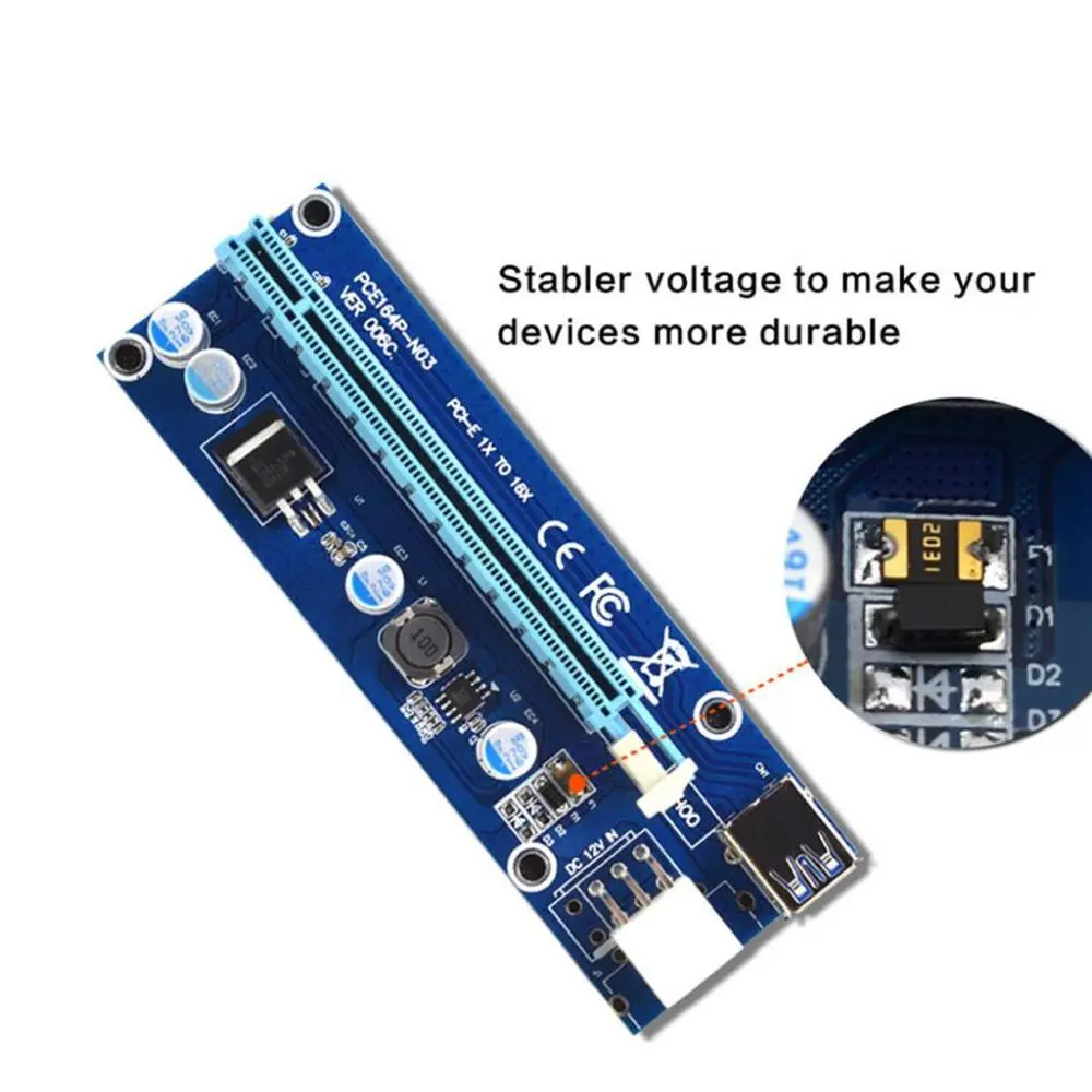 YIKESHU 3-PCS 6 pin Pcie Riser, PCI-E Riser 1X to 16X Riser Card 164P / 60cm USB 3.0 Extender Riser Adapter Graphics Card Ming ETH