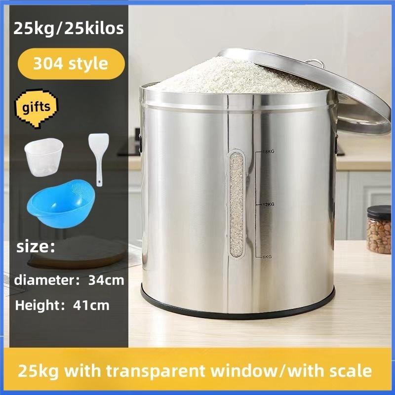 stainless steel metal rice dispenser 25kg/25kilos big jars with ...