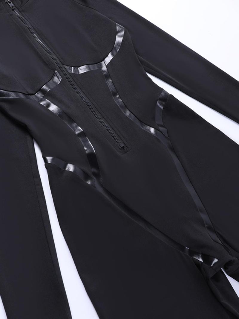 Product Introduction of Women's Plain Zipper Tight Sleeve Gyatt Jumpsuit, Mock Neck Long Sleeve Skinny Jumpsuit for Women, Ladies Sportswear Clothing for Indoor Outdoor Wear Valentine's Day, gift 9