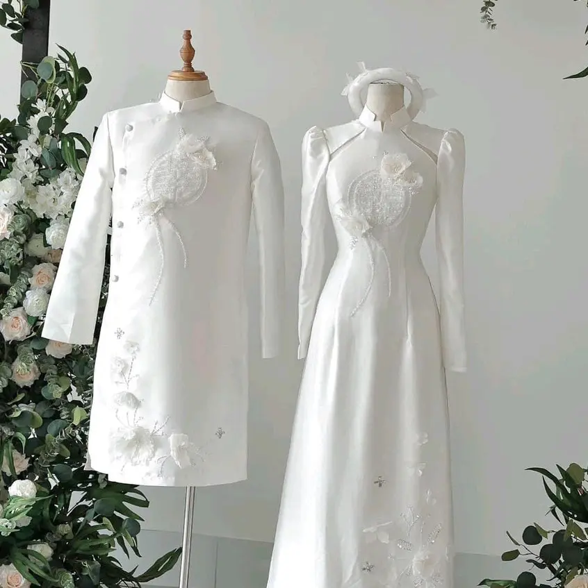 Đ&M36_Áo Dài Cặp Cô Dâu Chú Rể màu trắng chữ Hỷ nhẹ nhàng Women