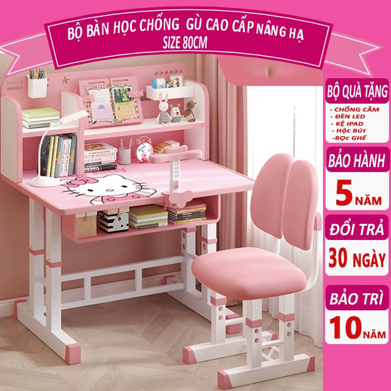 ( Bộ quà 5 món) Bộ bàn ghế E02 cho bé cao cấp chống gù cho bé nâng hạ chiều cao kệ sách thông minh ban hoc banho cthong