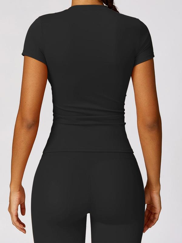 Women's Solid Round Neck Tee & Leggings Tracksuit Set, Sporty Comfy Breathable Sportswear Set for Gym Workout Running, Ladies Sportswear for All Seasons, Activewear 8