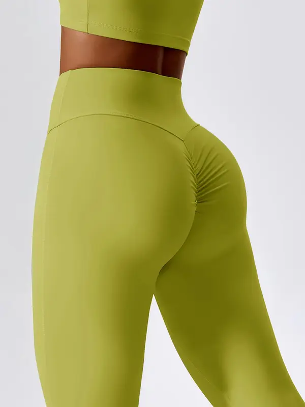 Women's Plan High Waist Ruched Flare Leg Sports Tummy Control Leggings, Sporty Bell Bottom Yoga Leggings, Ladies Sportswear for Yoga Gym Fitness 2