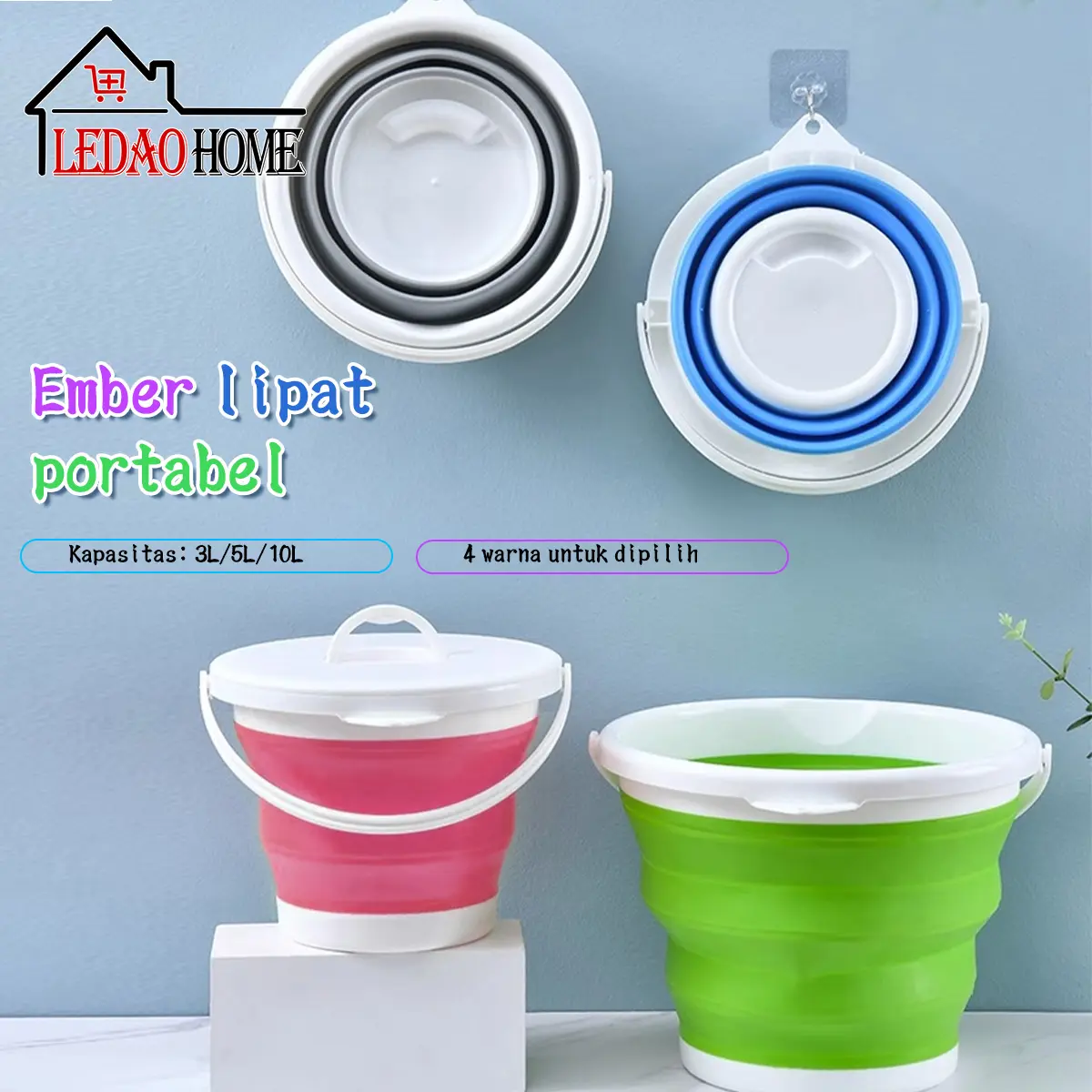 LEDAOHOME Ember Lipat Portable 3L 5L 10L Water Bucket Foldable Collapsible Baskom Multifungsi