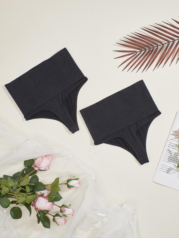 Women's 2pcs Solid High Waist Shapewear Panty, Tummy Control Butt Lifting Shaper, Comfort Soft High Stretch Shapewear Bottoms for Daily Wear 1