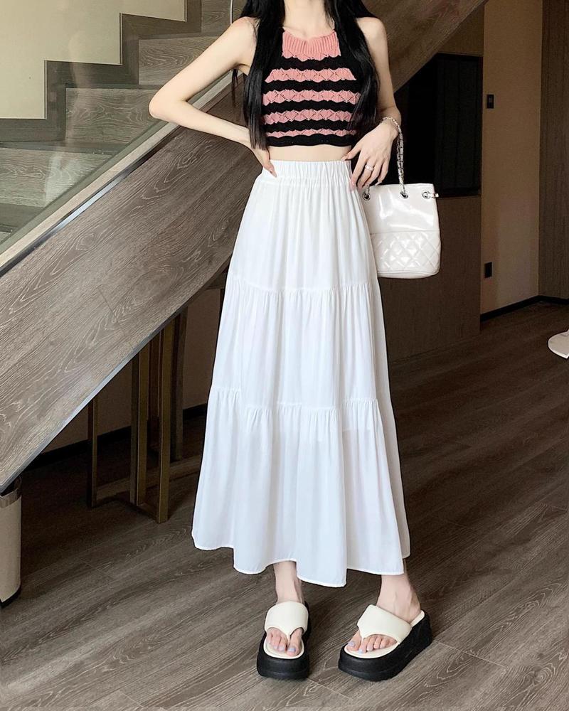 Product Introduction of White Cake Dress Skirt Women's Summer High Waist Pleated Skirt Mid-Length A- line Skirt Small Umbrella Skirt Pettiskirt A- line Skirt Girls' Dress 11