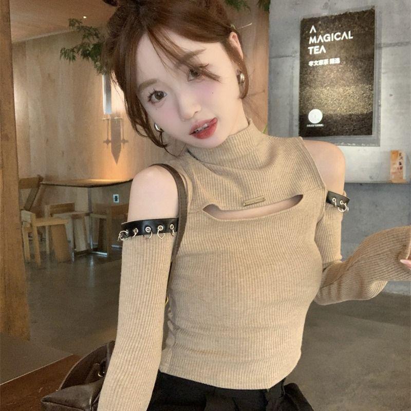 Áo Sơ Mi Cơ Sở Hợp Xu hướng Thiết Kế Trễ Vai Khoét Lỗ, Dễ Thương Và Gợi Cảm, Áo Thun Ngắn Tay Cô Gái Nóng Bỏng, Áo Yếm Phù Hợp Mùa Thu Và Mùa Đông Cho Nữ