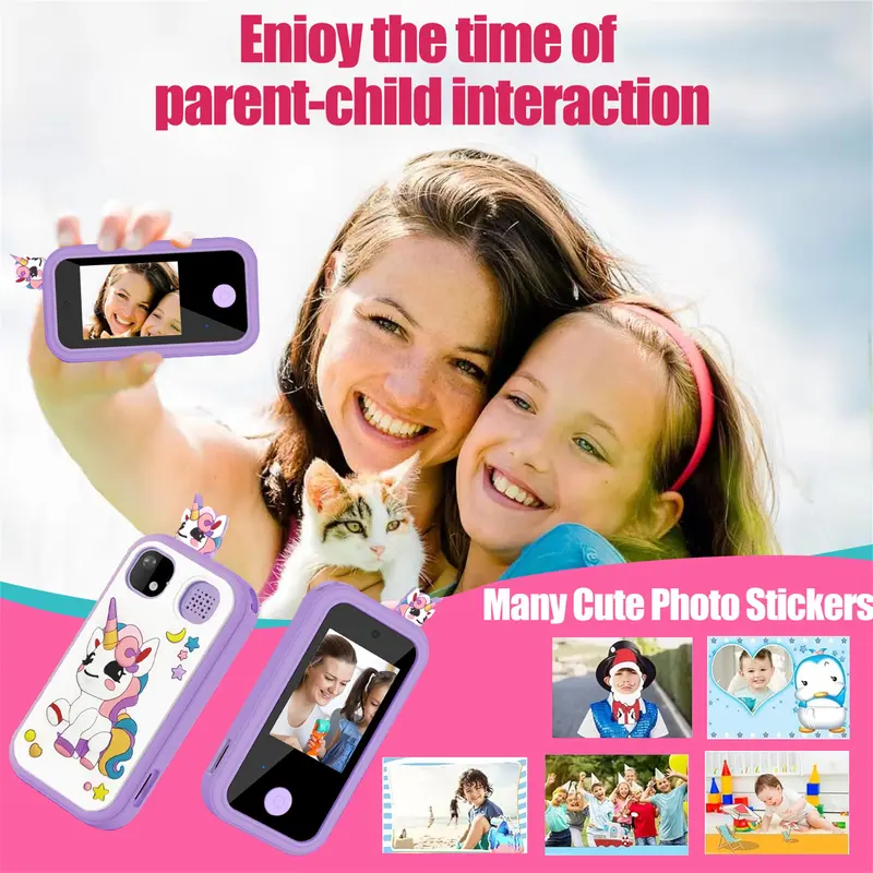 Unicorn Design Smart Phone Toy, 2.8 Inch Touch Screen Kids Learning Play Toy Phone with Dual Camera, Game, Music Player, Birthday Gifts for Girls 3