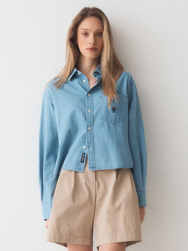 WHOAU Áo Sơ Mi Steve Crop Denim Shirts_WHYJE2336F-01