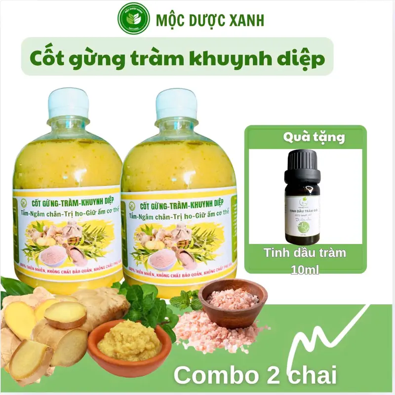 Combo 2 chai Cốt Gừng Tràm Khuynh Diệp 500ml- Pha Tắm, Ngâm Chân, Giữ Ấm cơ thể tặng tinh dầu tràm 10ml 0