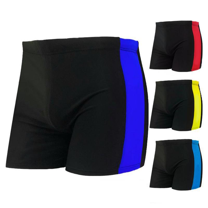 [Honbata]-Adult Men Swimming Trunks Mid-rise Elastic Waist Patchwork Color Water Repellent Swimwear Quick Drying Swimming Trunks Swim Shorts 1